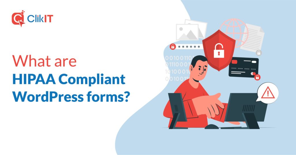 Illustration of person using computer with security icons, ClikIT logo visible.