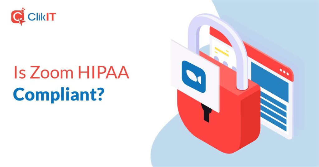 Illustration of red padlock with Zoom icon, text: "Is Zoom HIPAA Compliant?"
