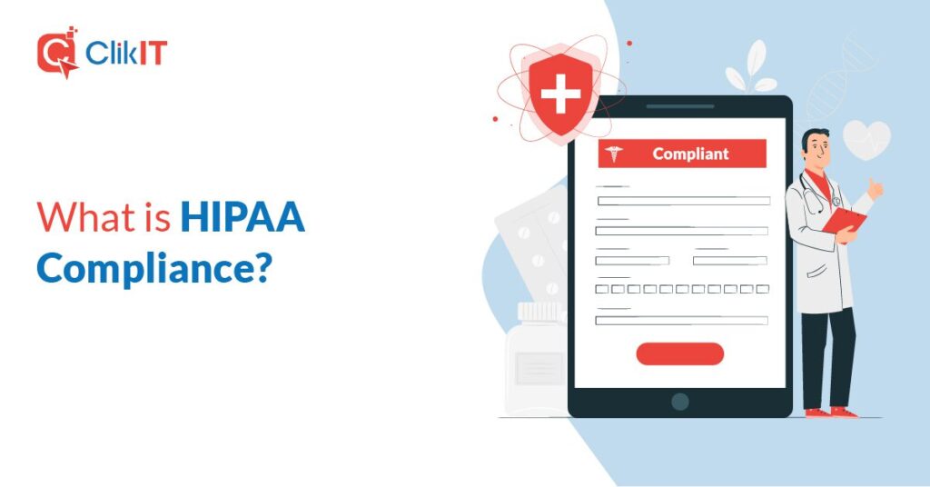 Illustration of a doctor beside a compliant form, featuring ClikIT logo.