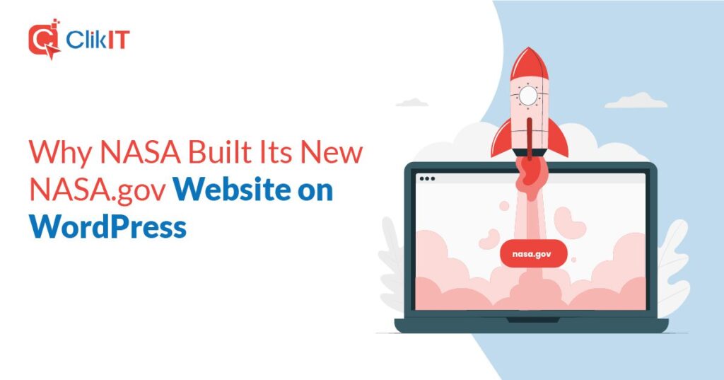 Illustration of a rocket launching from a laptop, featuring ClikIT logo.