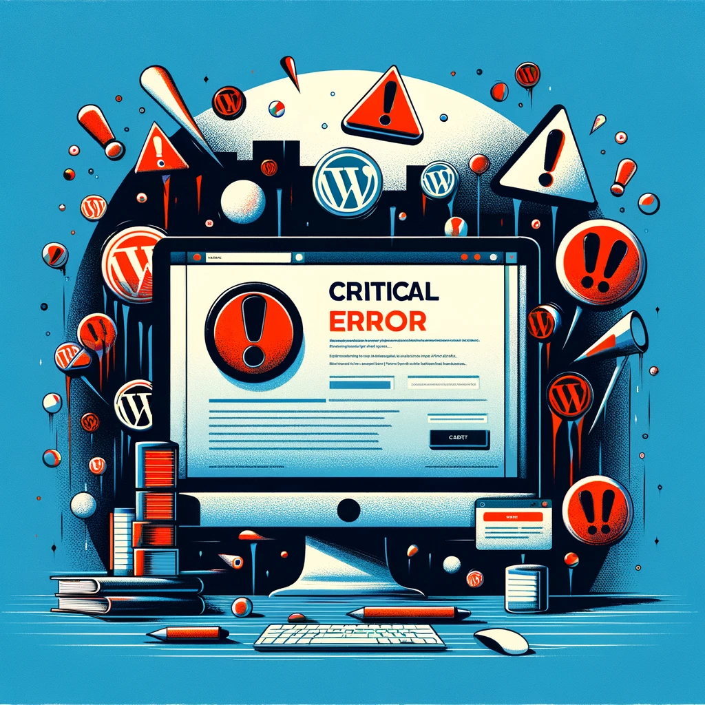 Illustration of computer screen displaying "CRITICAL ERROR" with red and blue icons.