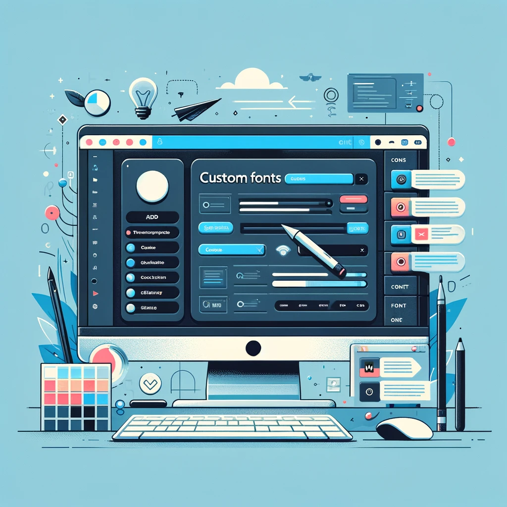 Illustration of computer screen displaying custom fonts interface, blue and gray colors.