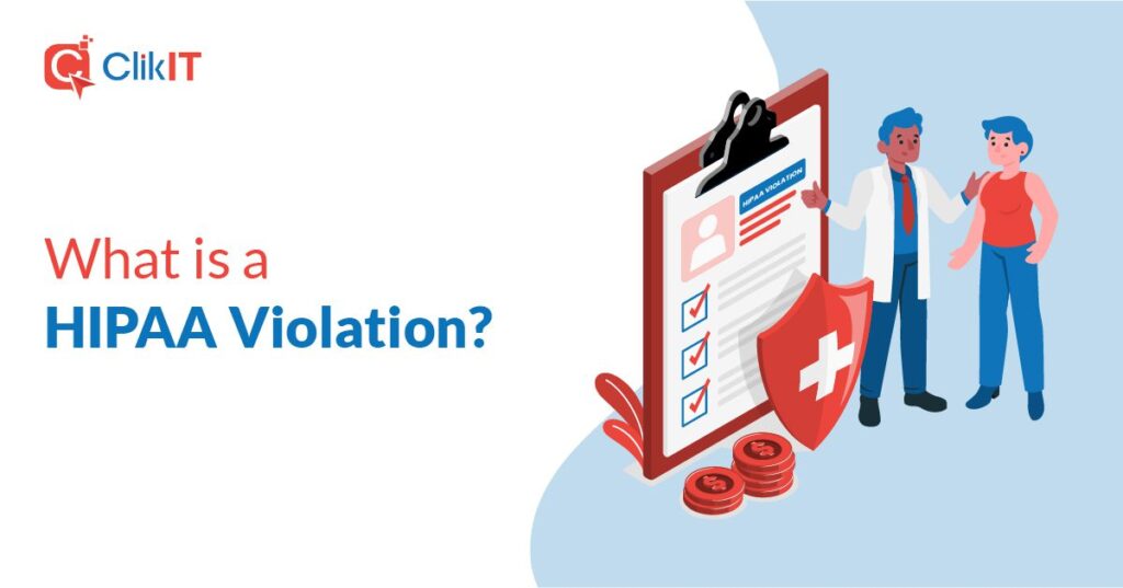 Illustration of doctor and patient beside clipboard, with "What is a HIPAA Violation?"