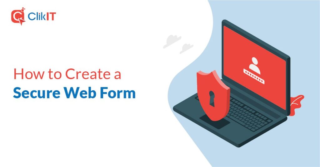 Illustration of laptop with red security shield, text "How to Create a Secure