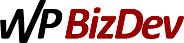 Black and red "BizDev" logo on white background, modern design.