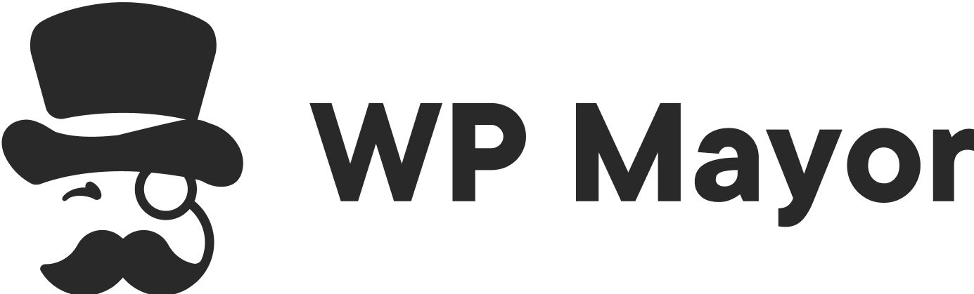 Black logo illustration of a monocle man with text "WP Mayor."