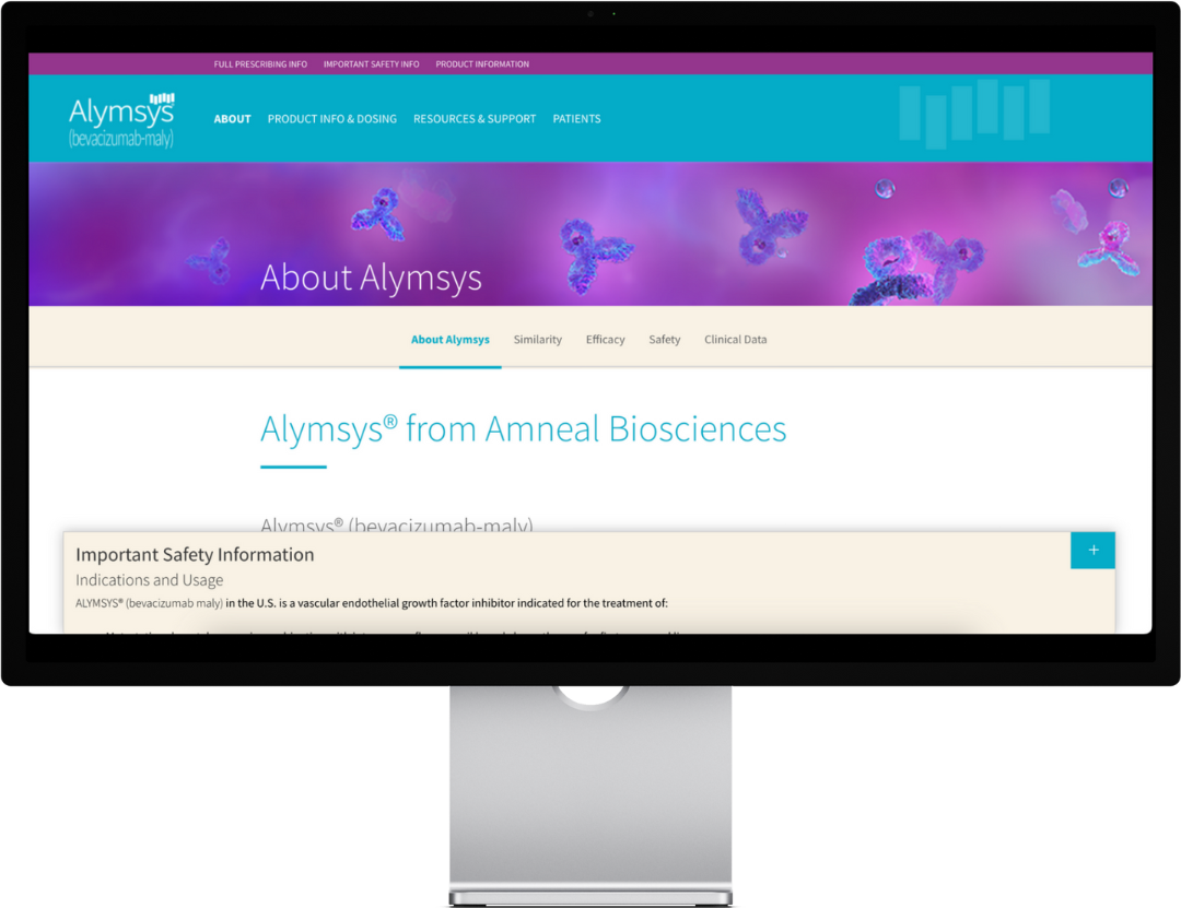 Computer screen displaying Alymsys webpage with purple graphics and safety information.