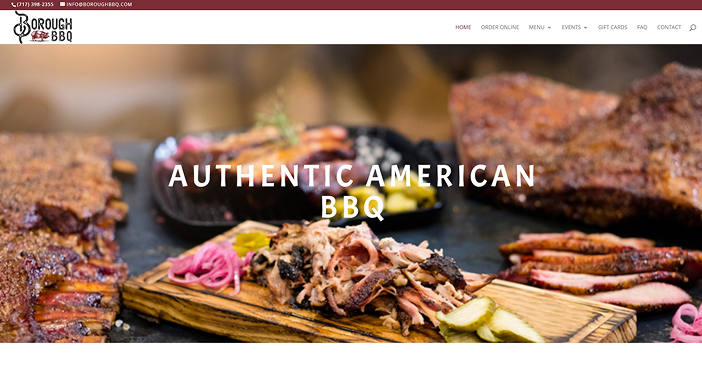 Barbecue platter with ribs and pickles, featuring "Authentic American BBQ" text.