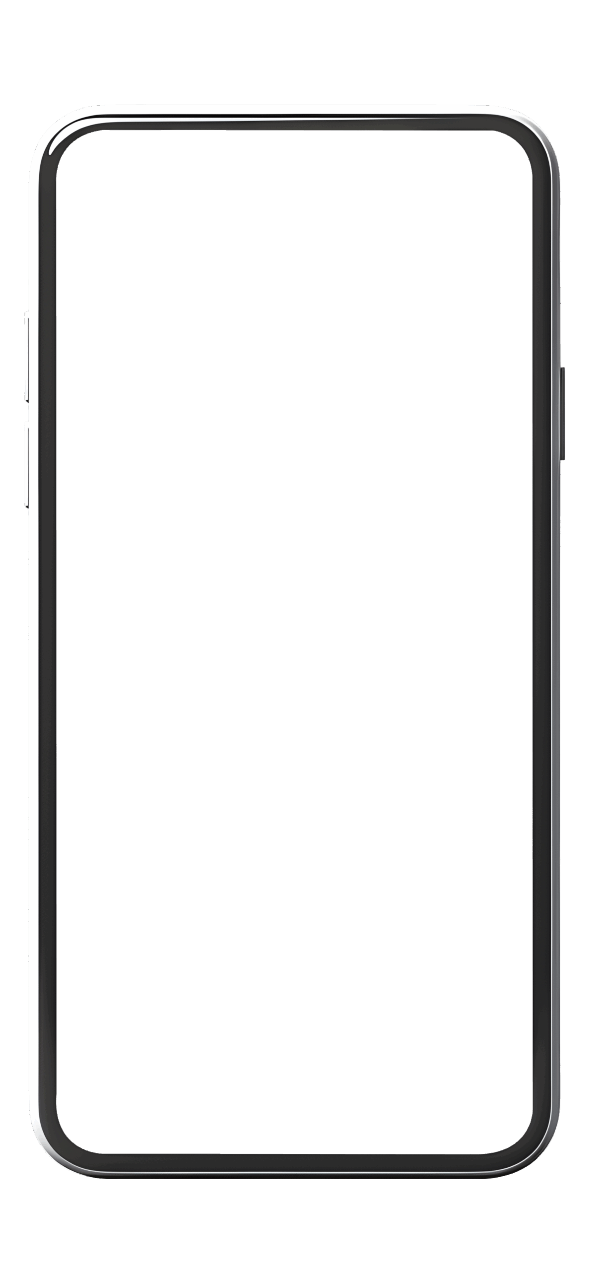 Black smartphone frame on white background, photo with no visible text.