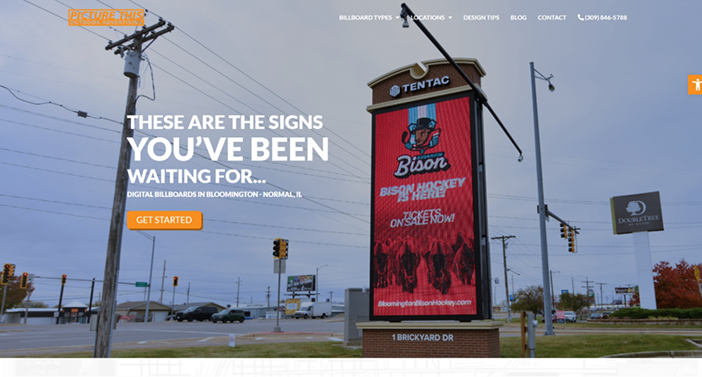 Digital billboard on roadside displaying hockey ad, featuring red and blue colors.