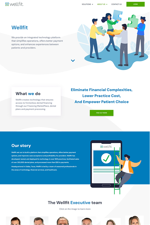 Illustration of people assembling puzzle pieces, with "Wellfit" logo and text.