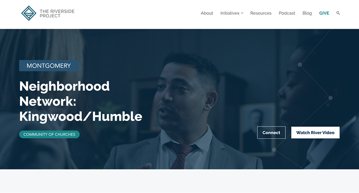 Man in suit talking, blue tones, website screenshot, "Neighborhood Network: Kingwood/Humble."