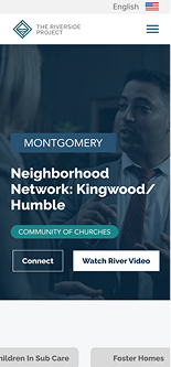 Man speaking, wearing suit, blue and white text overlay, website screenshot.