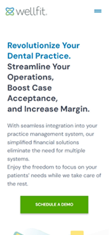 Mobile screenshot featuring Wellfit logo, blue and black text, and green button.