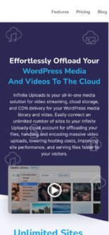 Promotional webpage screenshot with blue text, showcasing media offloading to cloud.