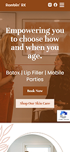 Two women conversing, brown and white text, website screenshot for skincare.