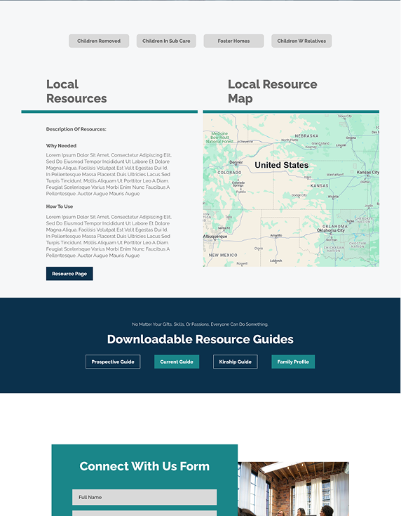 Webpage screenshot featuring local resources, resource map, and downloadable guides section.
