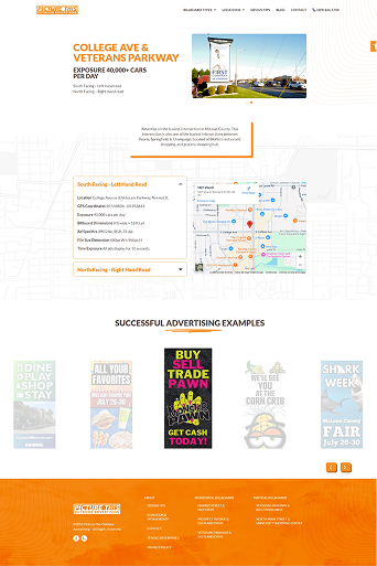 Website screenshot featuring advertising examples, map, orange accents, and "PIGGOTTS" logo.