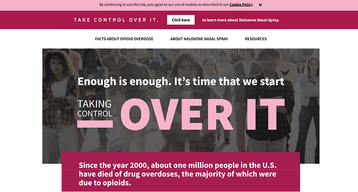 Website screenshot with diverse group, bold "OVER IT" text, pink and white colors.