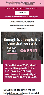 Website screenshot with text about opioid overdose, featuring red and white colors.
