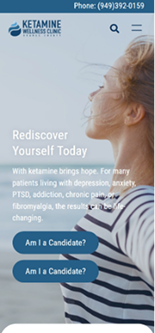 Woman with closed eyes in striped shirt, "Ketamine Wellness Clinic" logo visible.